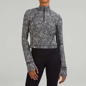 LULULEMON 6 Its Rulu Run Cropped Half Zip Offbeat Black Alpine